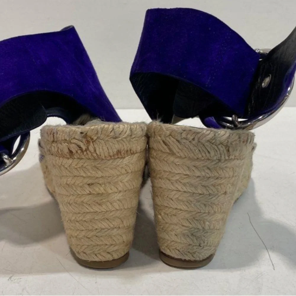 Women's Celine Purple Suede Wedge Espadrille Peep-Toe Sandals Size 40